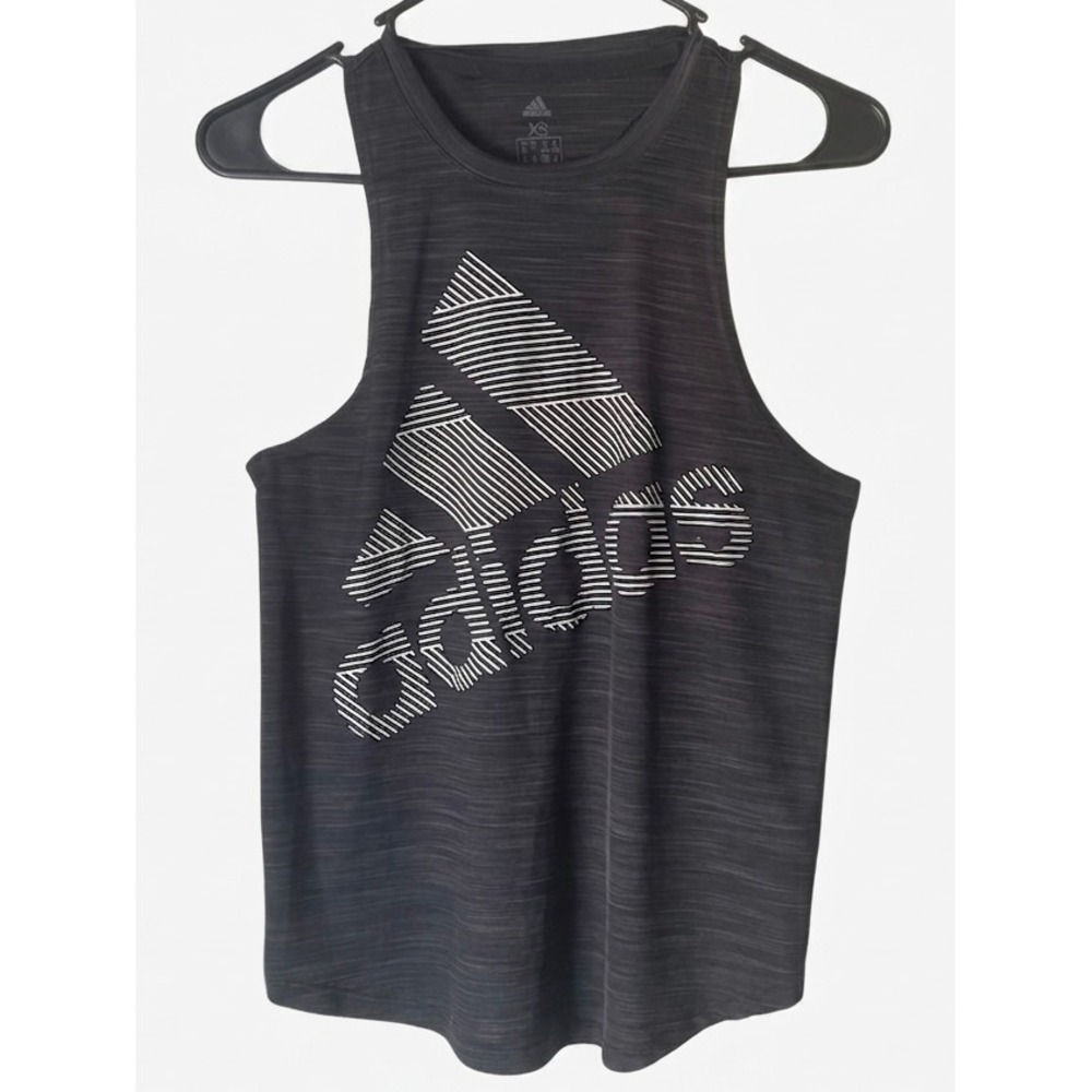 Adidas Tiro Womens Razor Back Tank Top High Neck Charcoal Graphic Logo 
XS